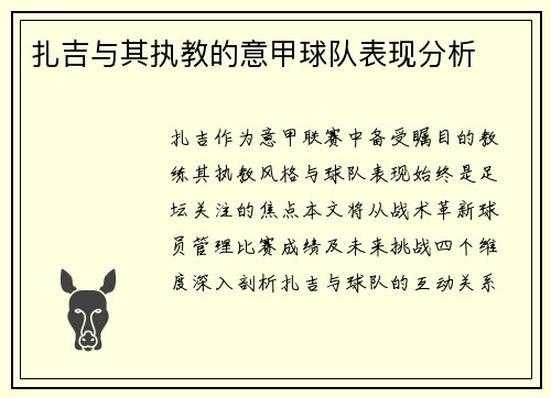 扎吉与其执教的意甲球队表现分析
