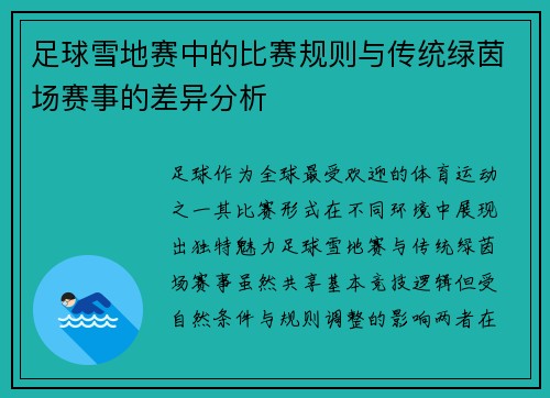 足球雪地赛中的比赛规则与传统绿茵场赛事的差异分析